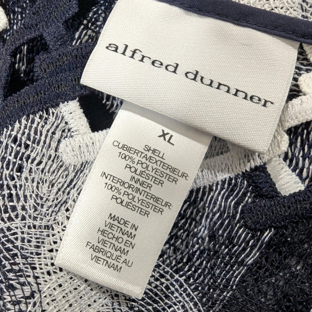 Alfred Dunner Navy White Geometric Lattice Open Front Jacket XL 3/4 Sleeve - Picture 3 of 9
